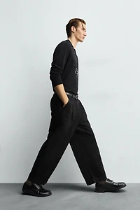 PLEATED WIDE FIT DENIM CHINO PANTS