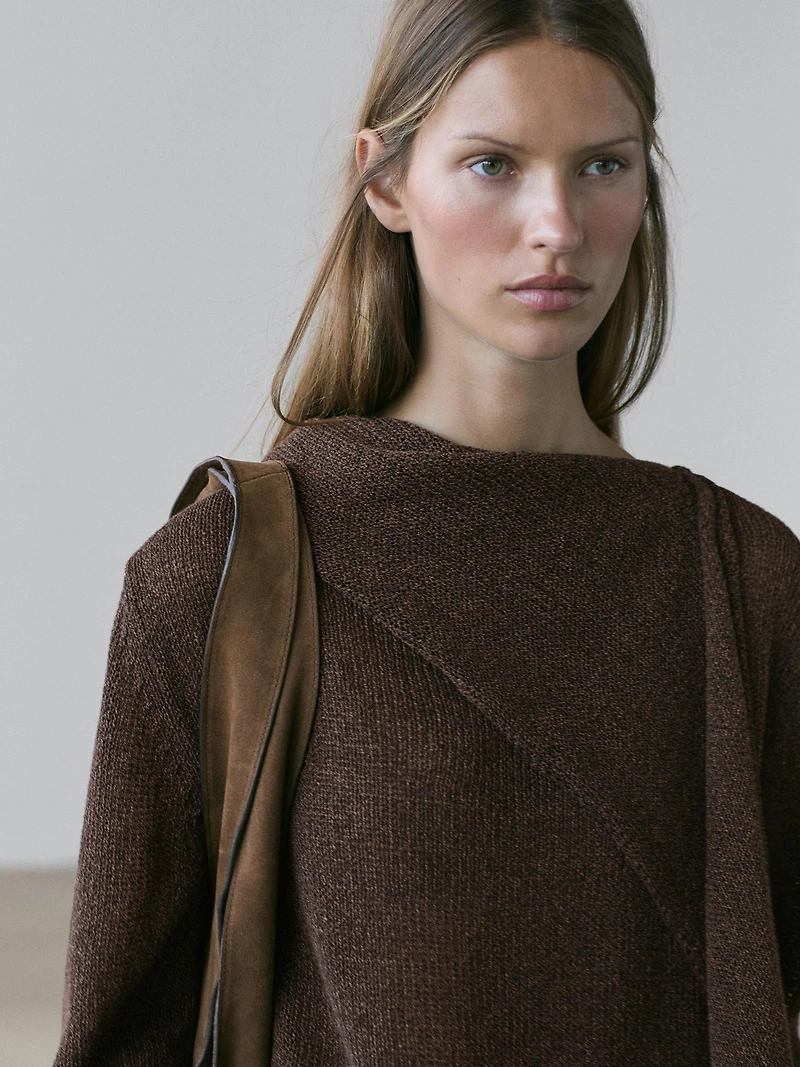 Cotton blend knit cape sweater