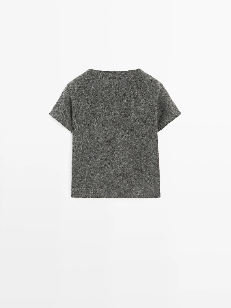 Short knit alpaca and wool sweater