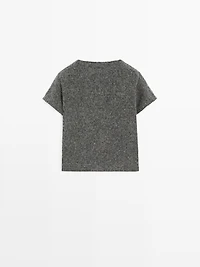 Short knit alpaca and wool sweater