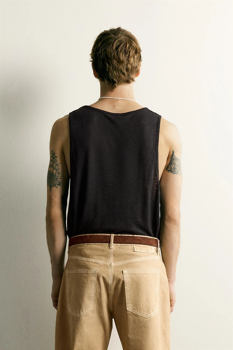 RELAXED FIT VISCOSE LINEN TANK TOP