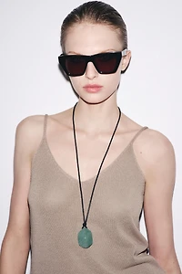 LEATHER CORD STONE NECKLACE
