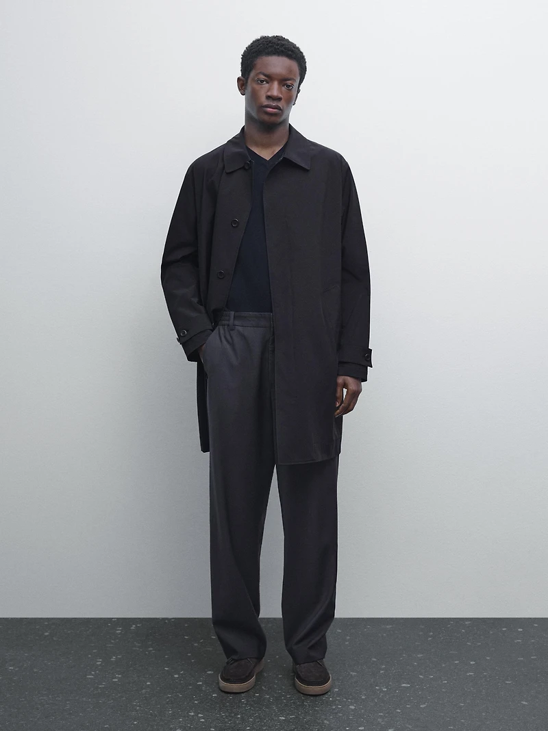 Lightweight trench coat with hidden buttons