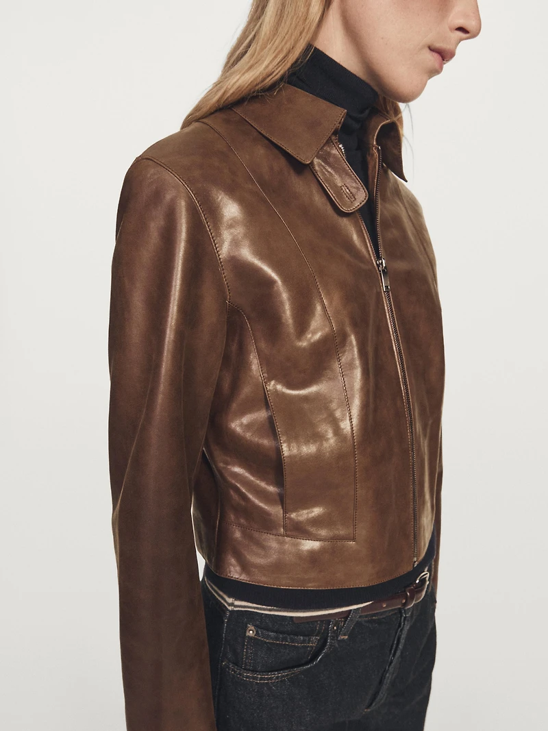 Short nappa leather jacket