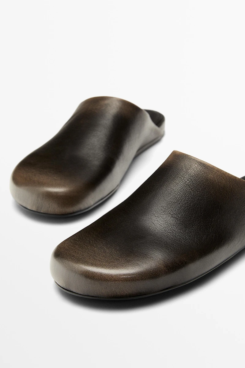 Leather mule clogs