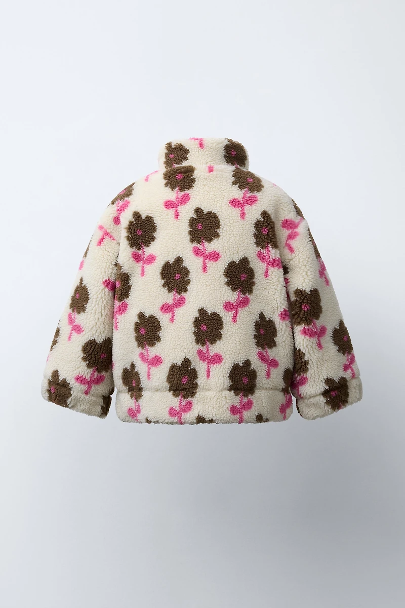 VESTE EFFET MOUTON À FLEURS