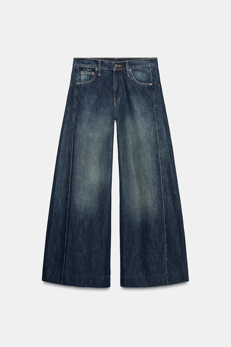 ZW COLLECTION WIDE LEG MID-RISE SIDE PLEATED JEANS