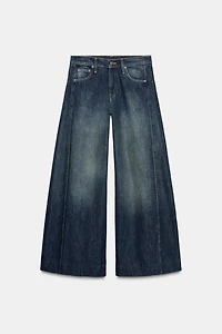ZW COLLECTION WIDE LEG MID-RISE SIDE PLEATED JEANS