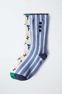 TWO-PACK OF STRIPED AND FLORAL SOCKS