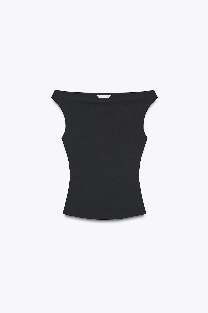 OFF-THE-SHOULDER RIBBED T-SHIRT