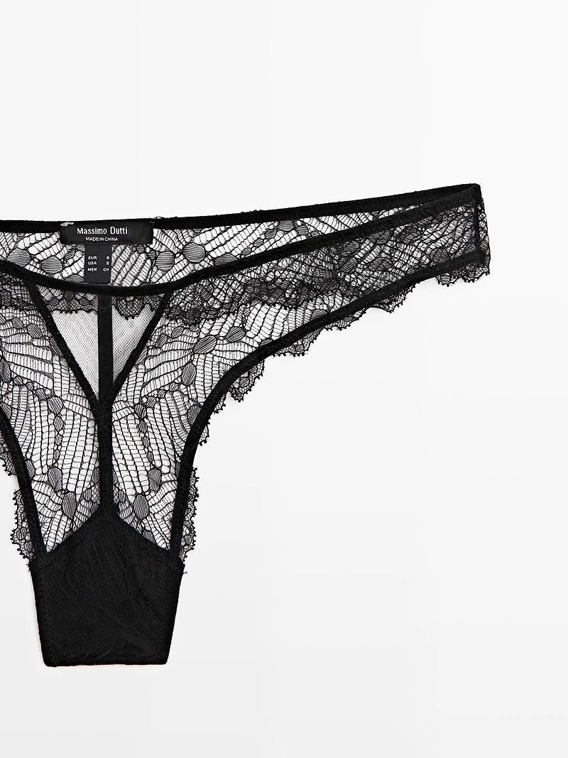 Lace thong with mesh detail
