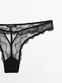 Lace thong with mesh detail