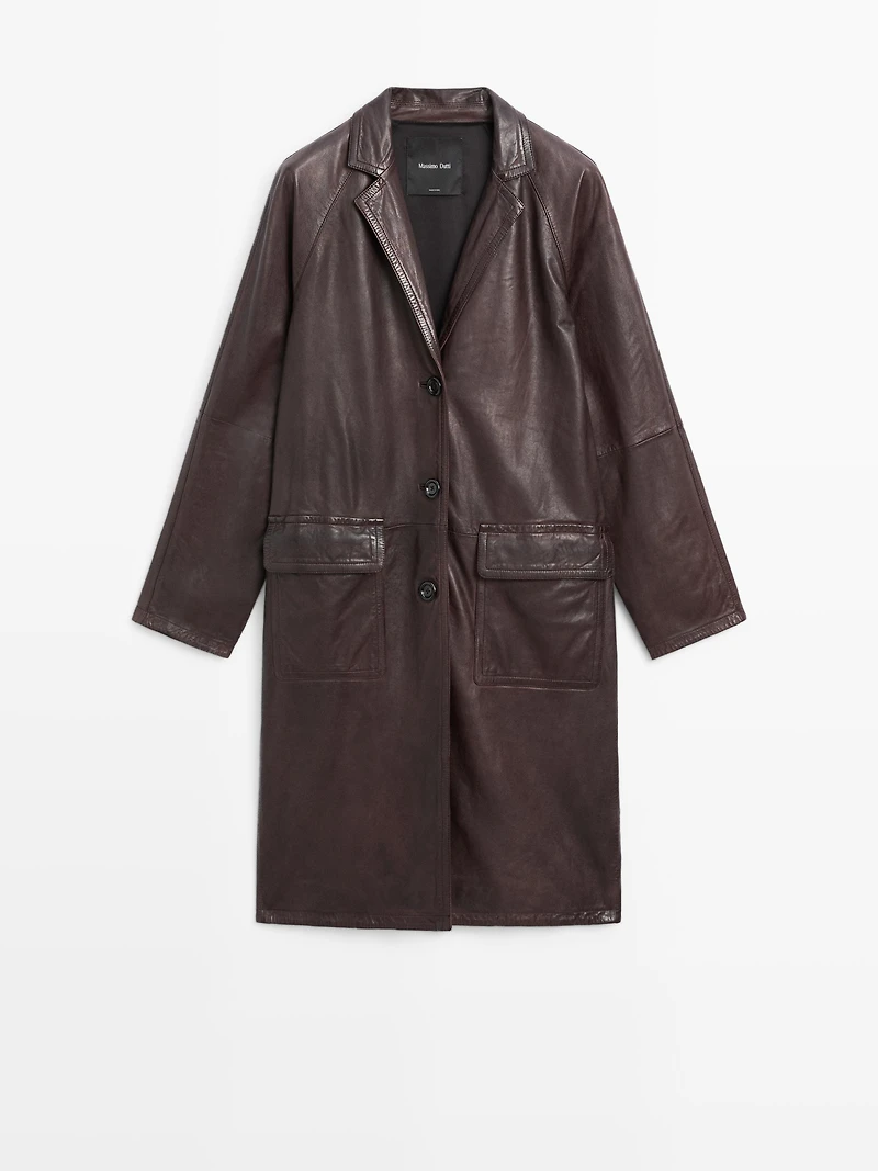 Manteau long en cuir nappa