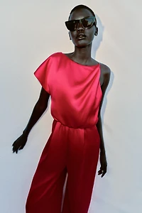 SATIN EFFECT ASYMMETRICAL JUMPSUIT