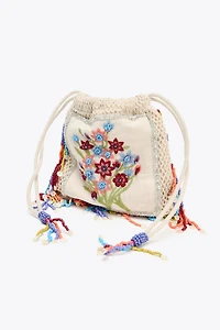 FLORAL EMBROIDERY BUCKET BAG