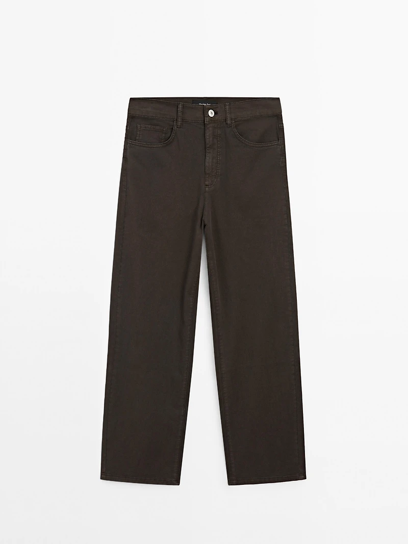 Cotton blend straight-leg cropped trousers