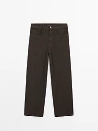 Cotton blend straight-leg cropped trousers