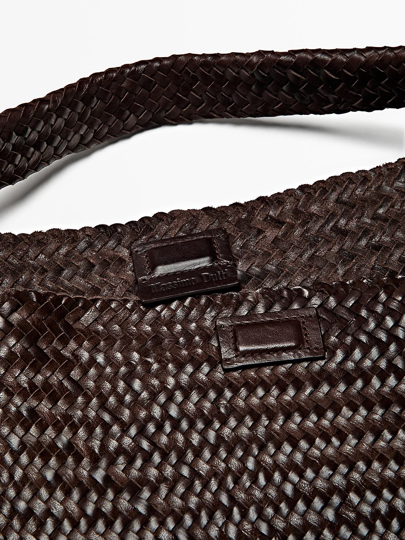 Grand sac cabas tressé en cuir nappa