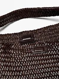 Grand sac cabas tressé en cuir nappa