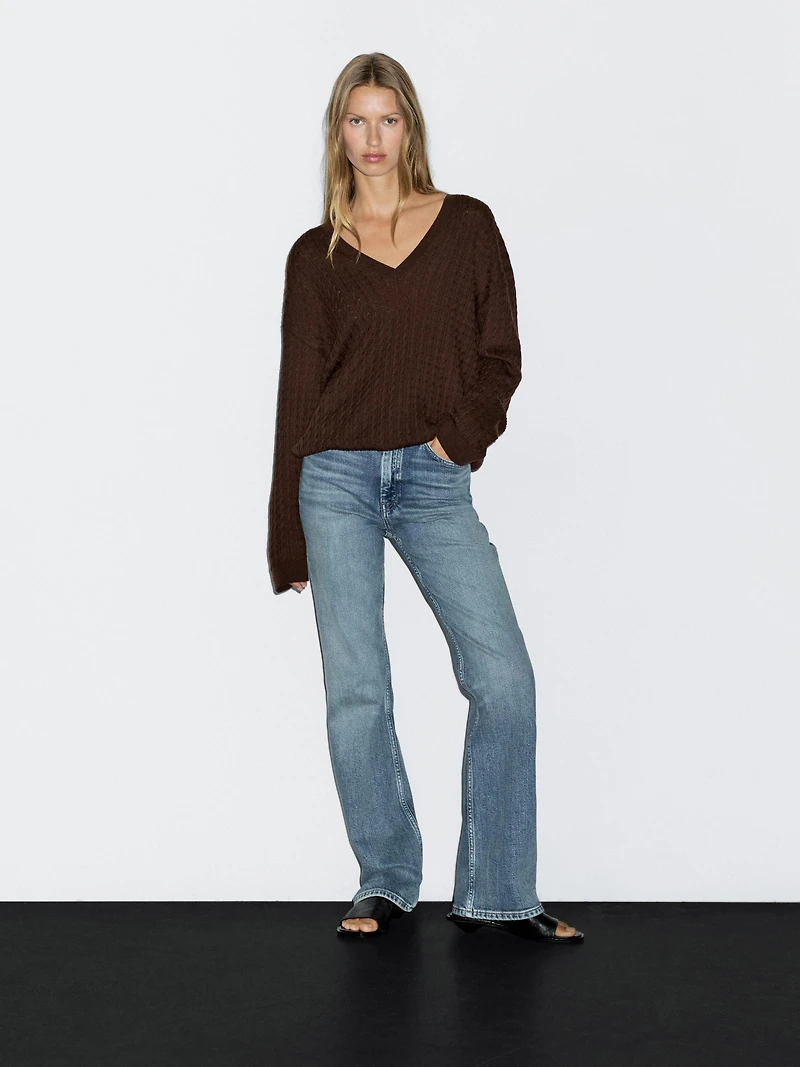 V-neck cable-knit sweater