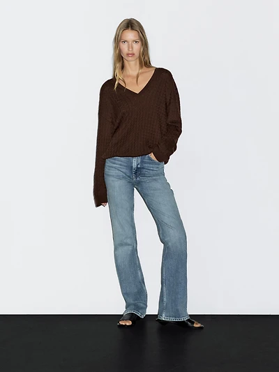V-neck cable-knit sweater