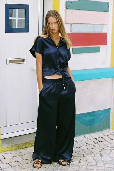 SATIN WIDE LEG PANTS