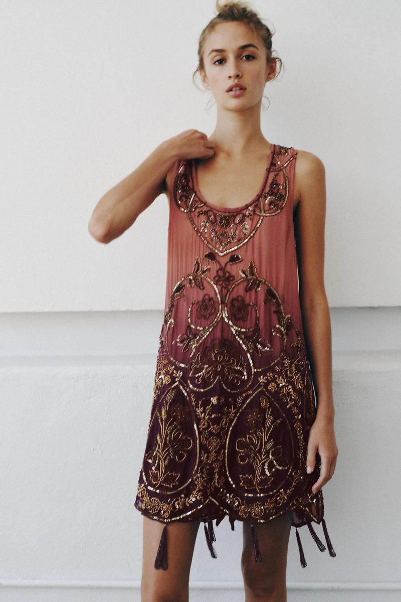 LIMITED EDITION BEADED TIE-DYE PRINTED DRESS