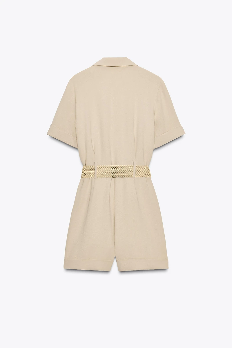 BELTED SHORT SLEEVE JUMPSUIT