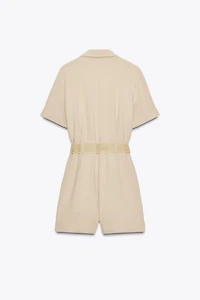 BELTED SHORT SLEEVE JUMPSUIT
