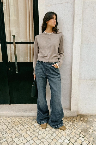 LACE TRIM KNIT CARDIGAN