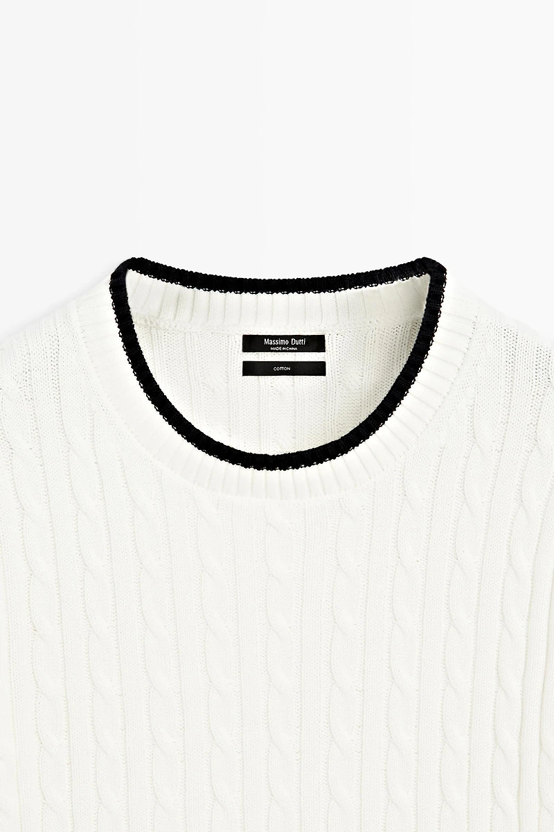 Short sleeve cable-knit sweater