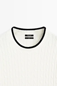 Short sleeve cable-knit sweater
