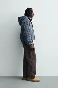 HOODED EMBROIDERED PLAID OVERSHIRT