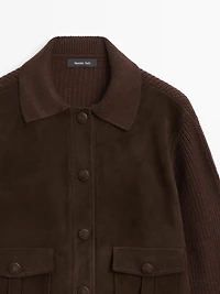 Contrast knit and sheepskin jacket