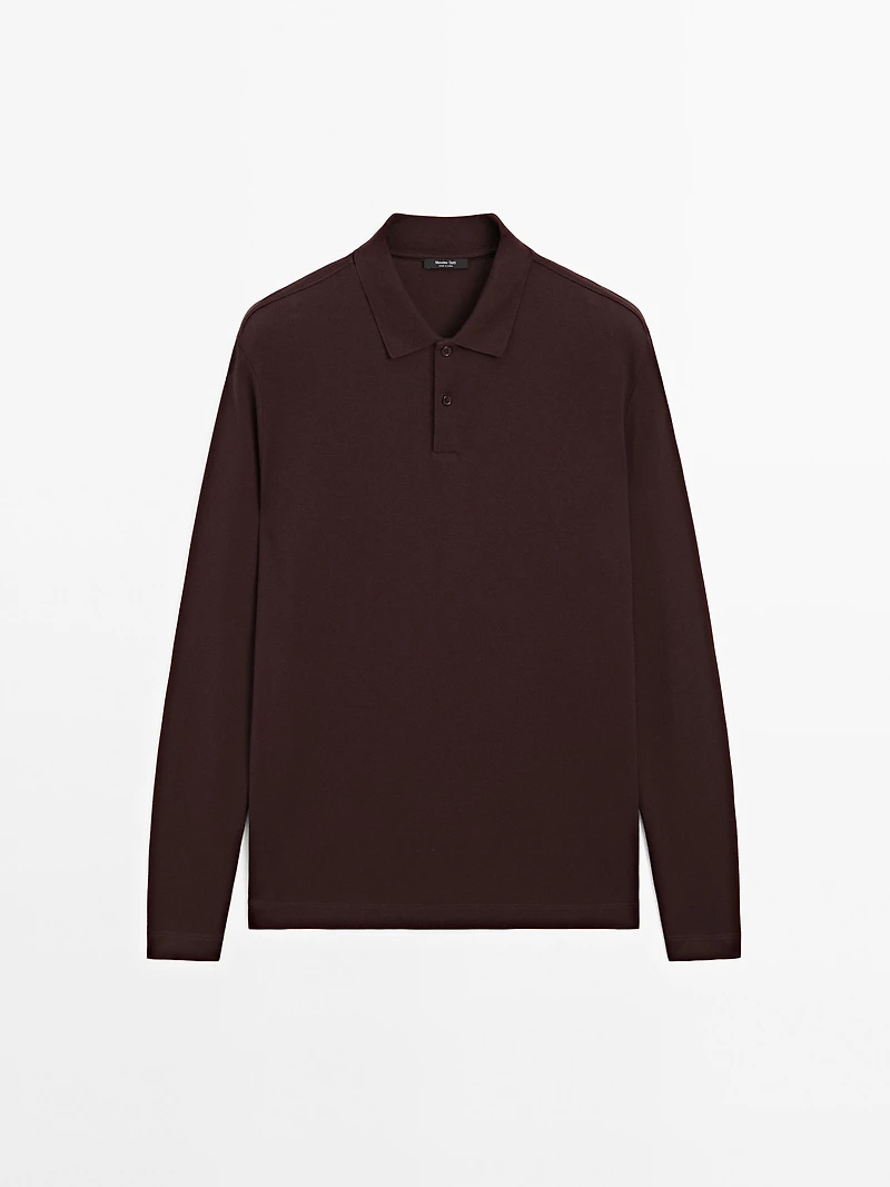 Long sleeve mercerised cotton piqué polo shirt