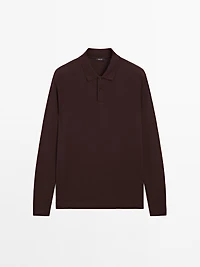 Long sleeve mercerised cotton piqué polo shirt