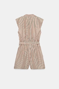 STRIPED BELTED SHORT JUMPSUIT