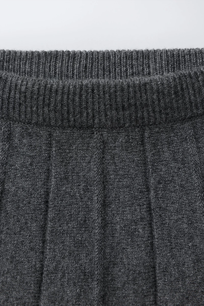 WOOL BLEND KNIT SKIRT WITH BOX PLEATS