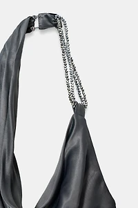 ASYMMETRICAL BEADED SATIN MIDI DRESS