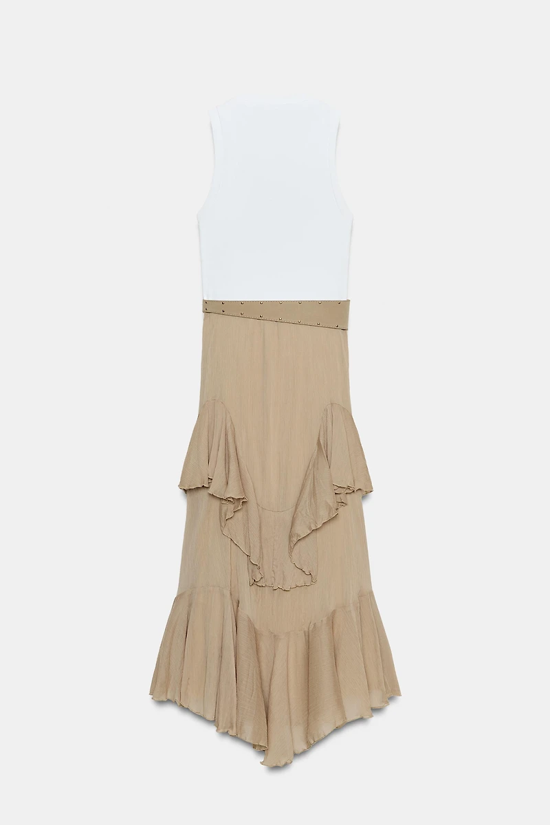 RUFFLED BELTED COMBINATION DRESS