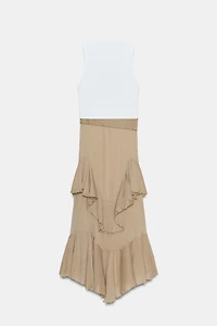 RUFFLED BELTED COMBINATION DRESS
