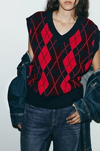 GILET OVERSIZE EN MAILLE LOSANGES