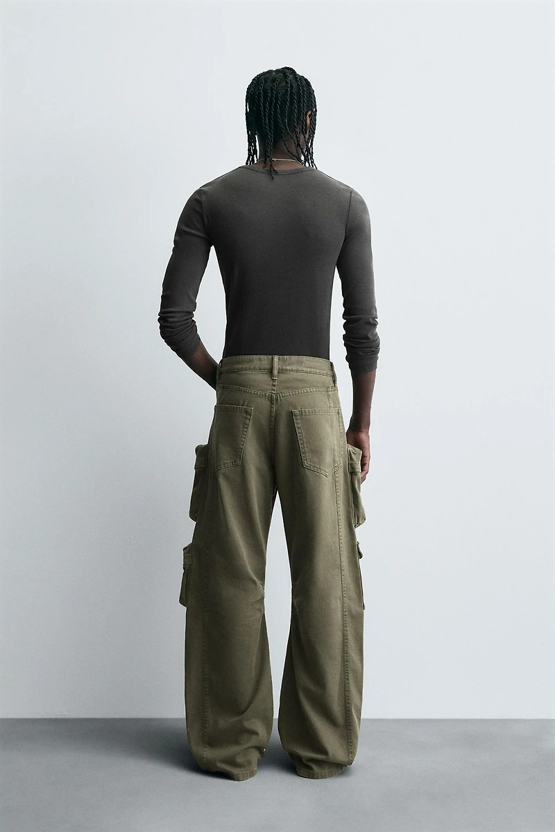 DENIM CARGO PANTS WITH POCKETS