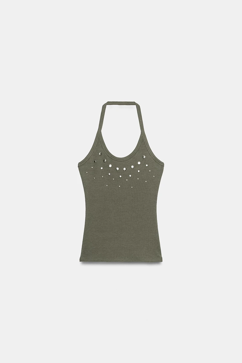 STUDDED HALTER TOP
