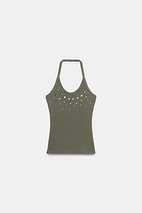 STUDDED HALTER TOP