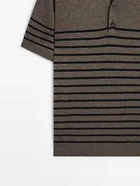 Short sleeve striped knit polo shirt