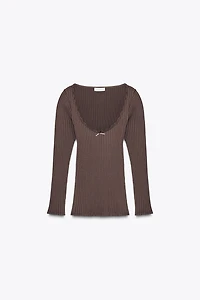 TOP SANS COUTURE CÔTELÉ AVEC NŒUD