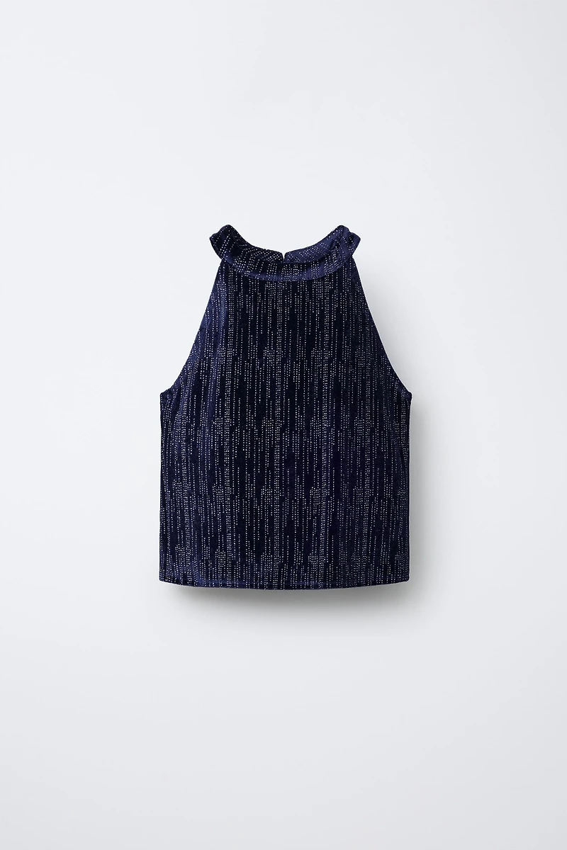 SHINY VELVET HALTER TOP
