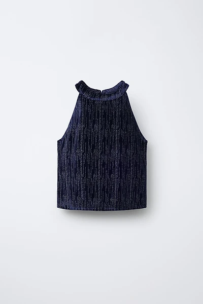 SHINY VELVET HALTER TOP