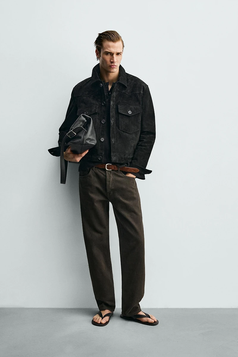 SUEDE LEATHER CROPPED FIT JACKET